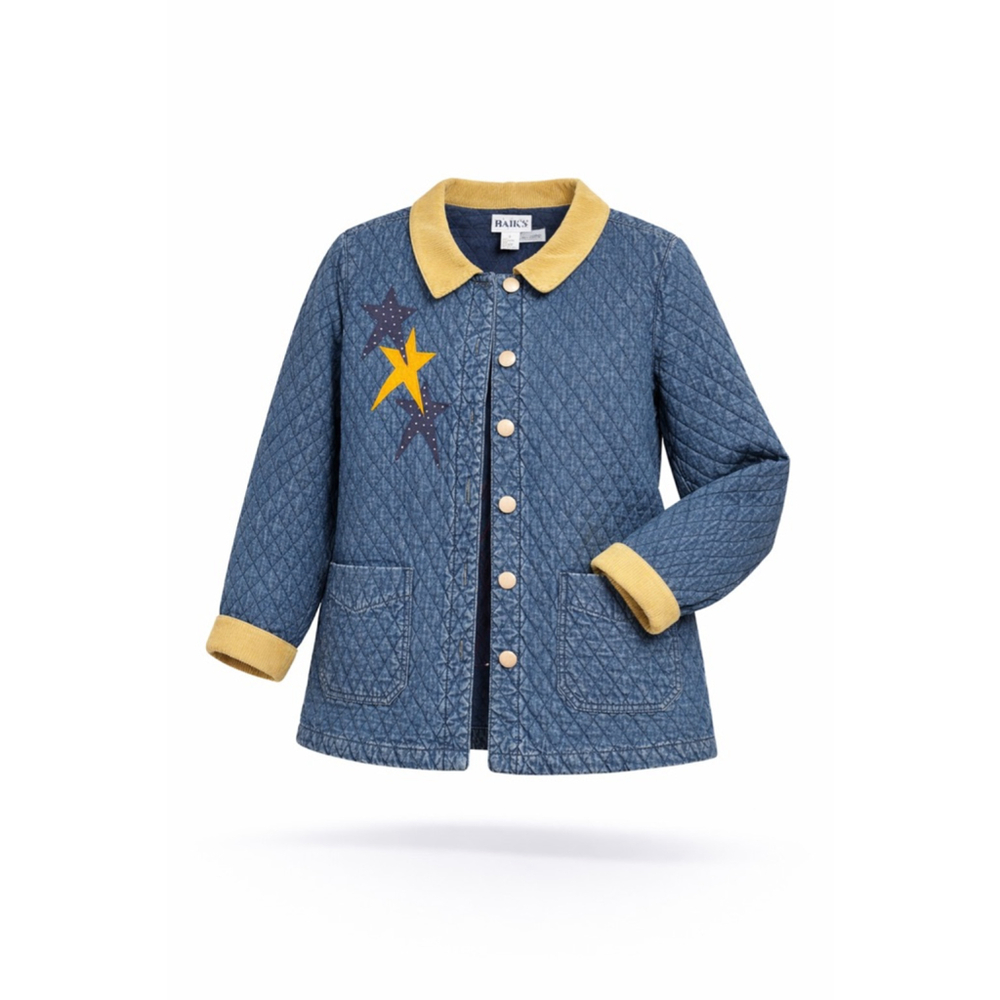 Vtg 90s HAIK’S Quilted Denim Jacket Women’s Large Americana Stars Flag Sz L